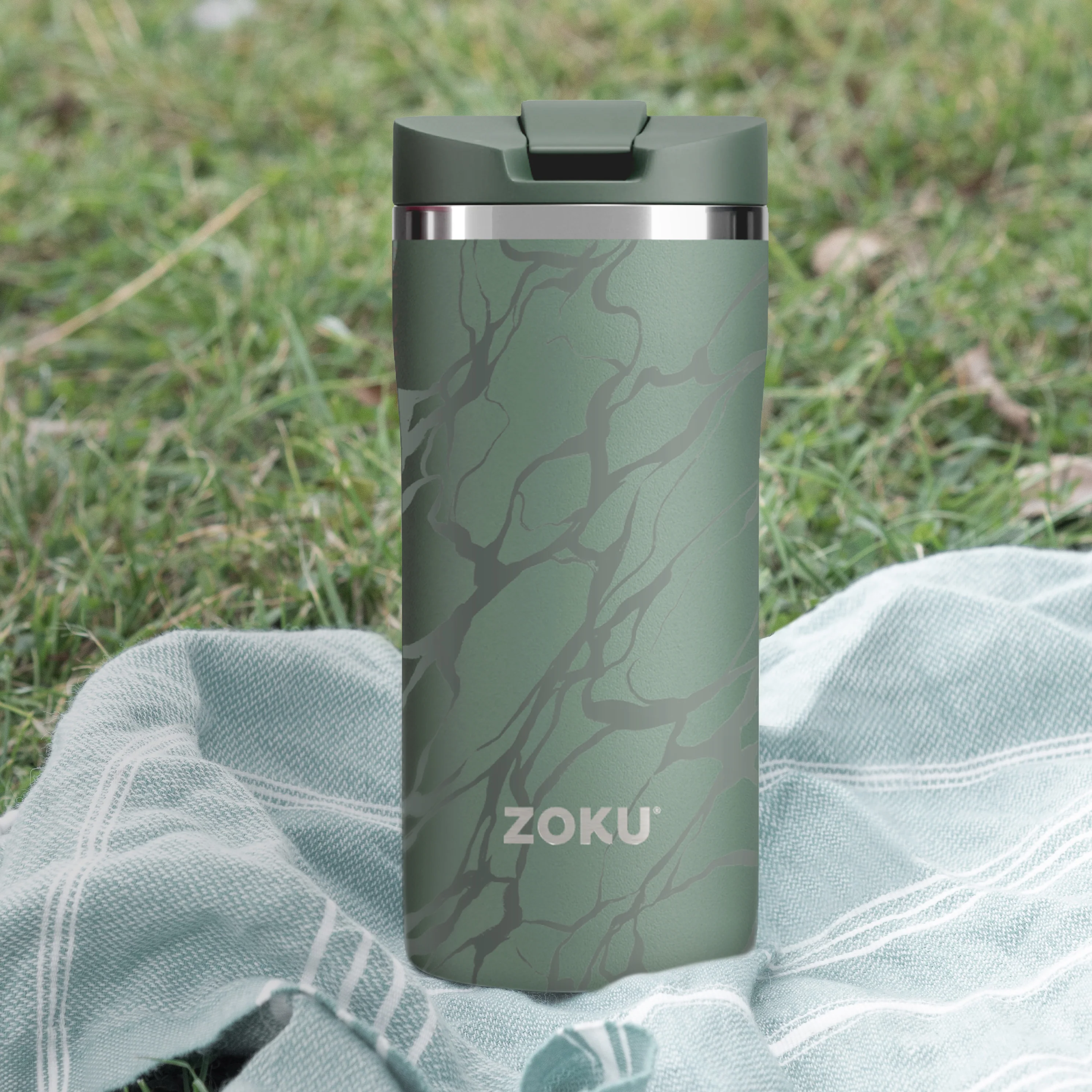 12oz Stainless Steel Travel Mug - Green Marble - Image 4